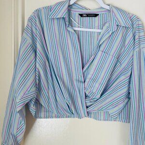 STRIPED CROPPED BUTTON SHIRT